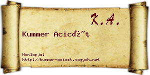 Kummer Acicét névjegykártya